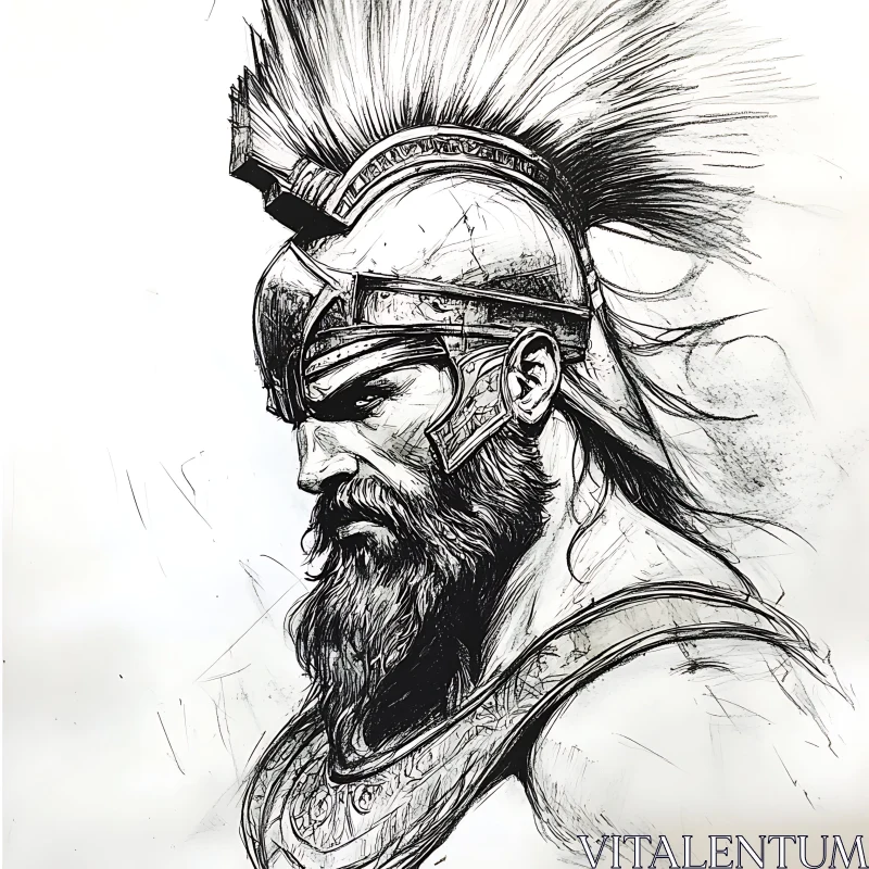 AI ART Monochrome Illustration of Ancient Soldier