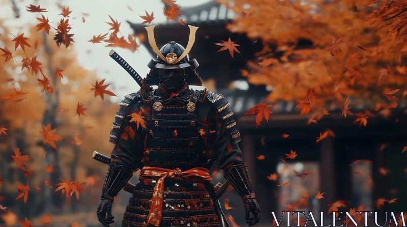 AI ART Armored Samurai Among Falling Leaves