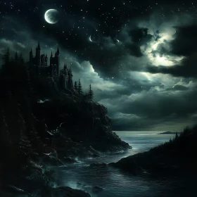 Moonlit Castle on the Cliff