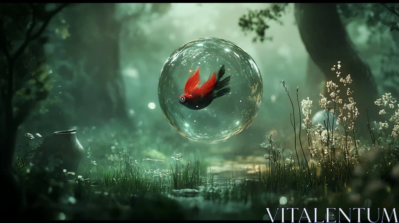 AI ART Floating Bird in Forest Orb