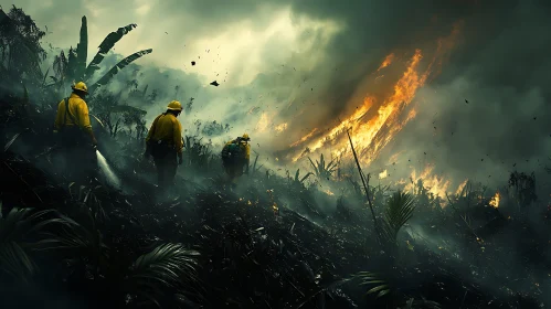 Firefighters Engaged in Combating Forest Blaze