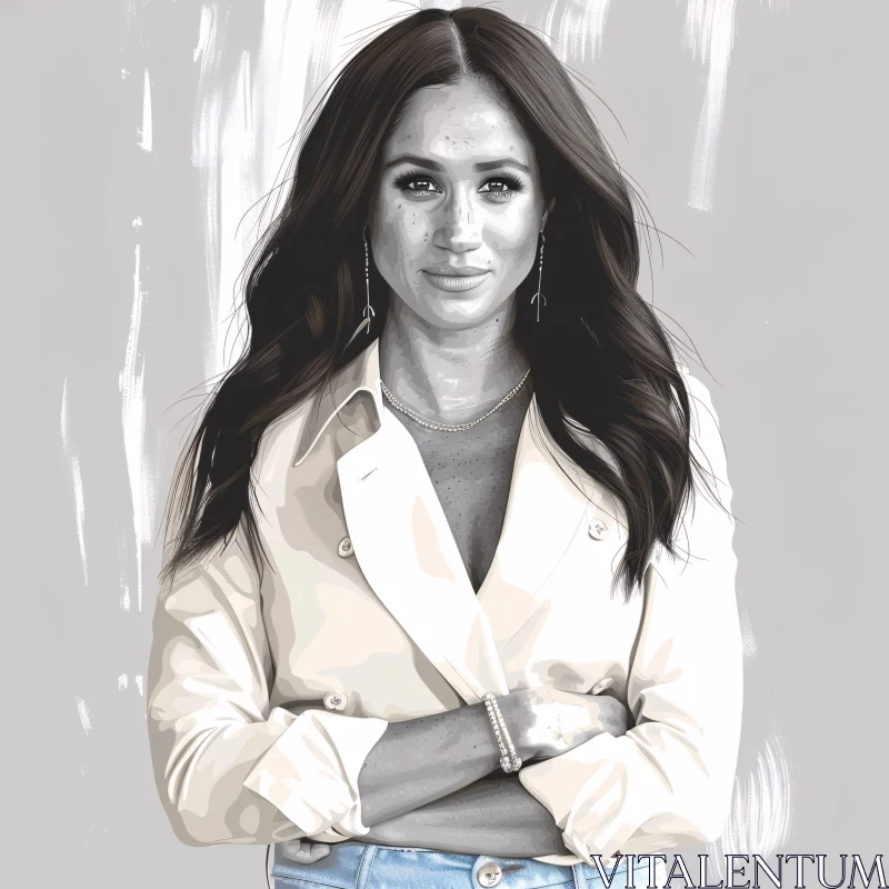 Meghan Markle Illustrated in Stylish White Blazer AI Image