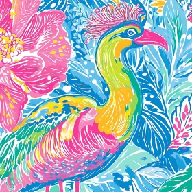 Tropical Bird with Exotic Flowers