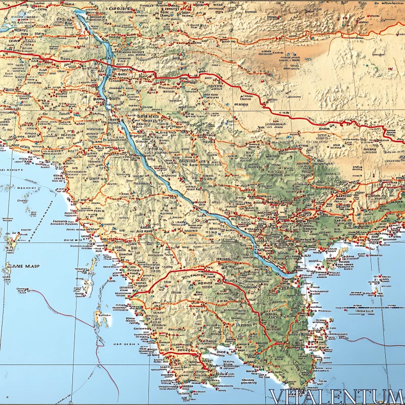 Geographical Map of Diverse Terrains AI Image