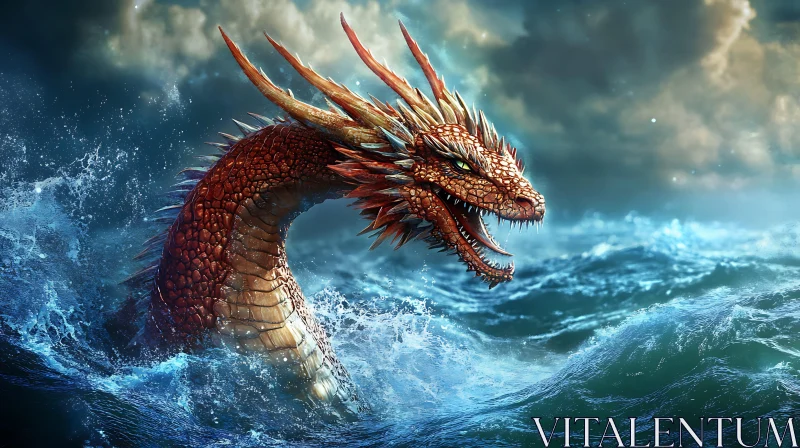 Sea Serpent Emerging From the Waves AI Image