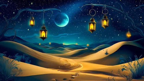 Starry Night Desert Lanterns Art