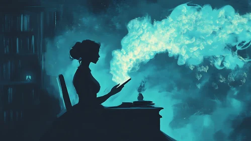 Silhouette Reading in Teal Light