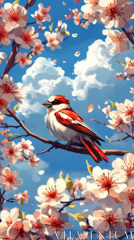 Springtime Blossom and Bird Scene AI Image