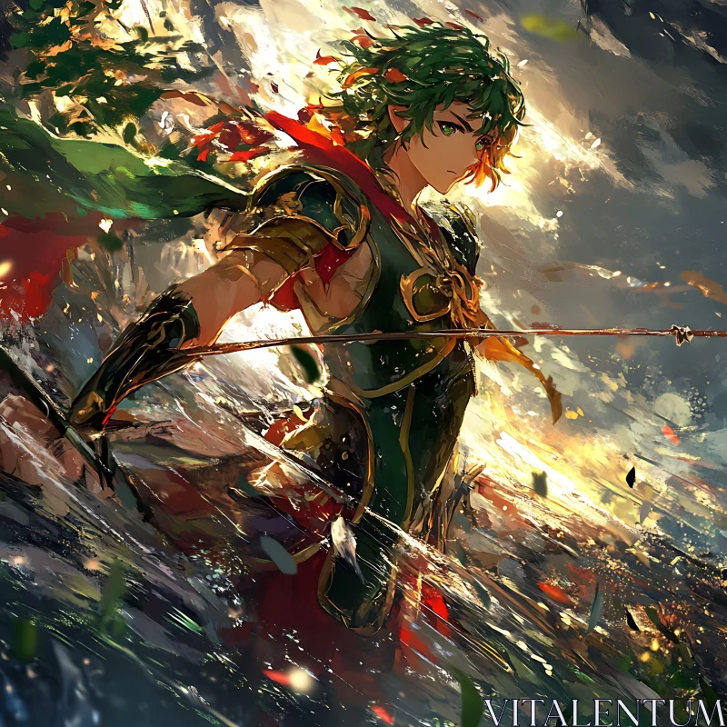 AI ART Green Haired Warrior Digital Illustration