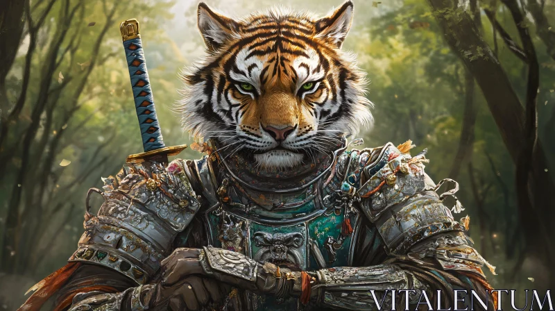 AI ART Armored Tiger Samurai in Forest