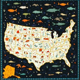 Whimsical Fauna Map of United States