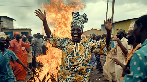 Traditional Village Festivity with Dancing and Fire