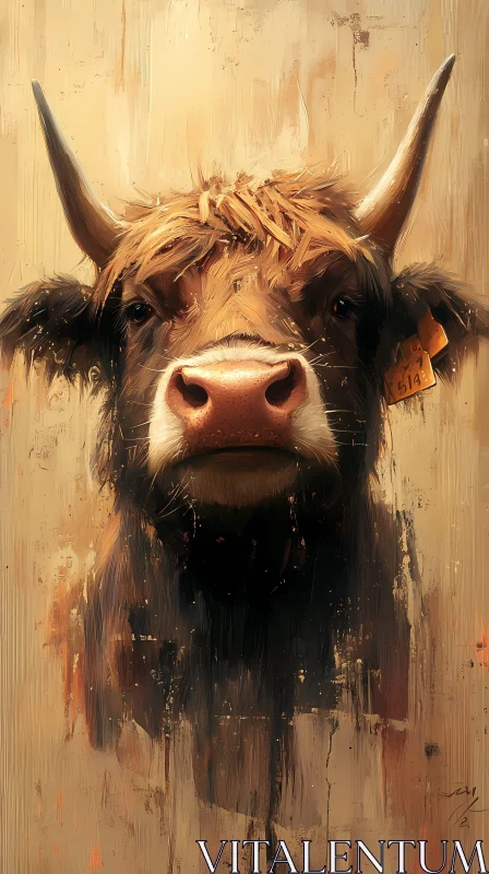 Cow Artwork with Ear Tag AI Image