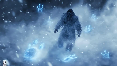 Mystic Snow Creature and Glowing Footprints