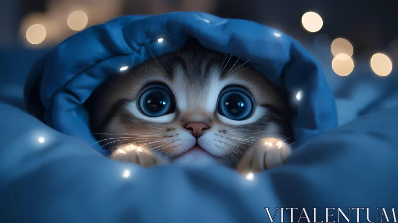 Kitten Peeking from Blanket AI Image