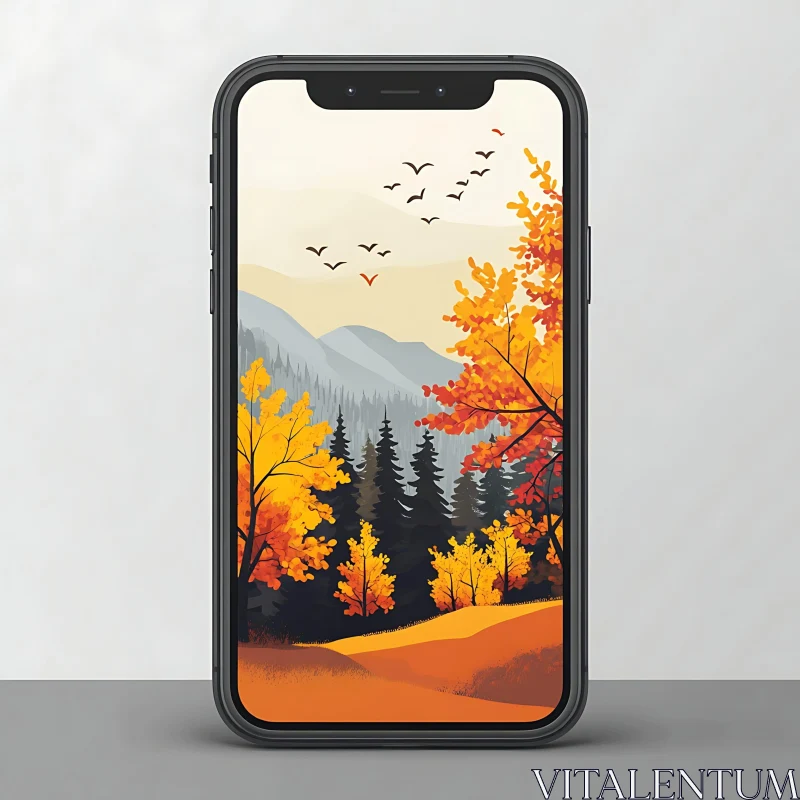 AI ART Autumn Forest Scene on Mobile Display