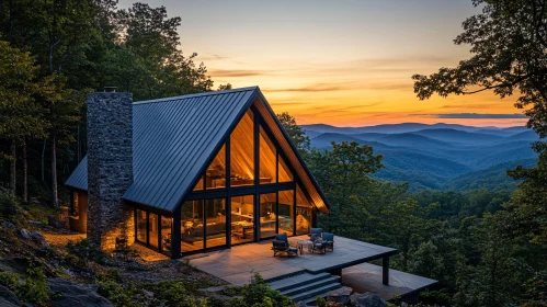 A-Frame Mountain Cabin at Sunset