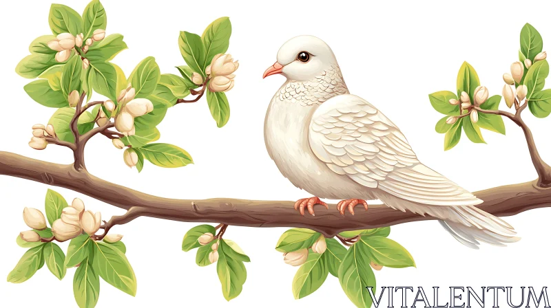 White Dove Perched on Blossoming Branch AI Image