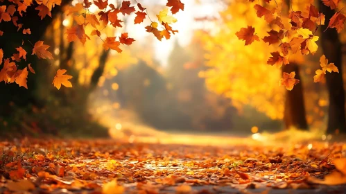 Autumnal Path with Fallen Leaves