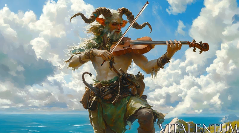 AI ART Horned Musician: A Faun's Violin Melody