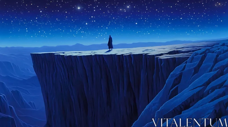 Figure on Cliff Under Starry Sky AI Image