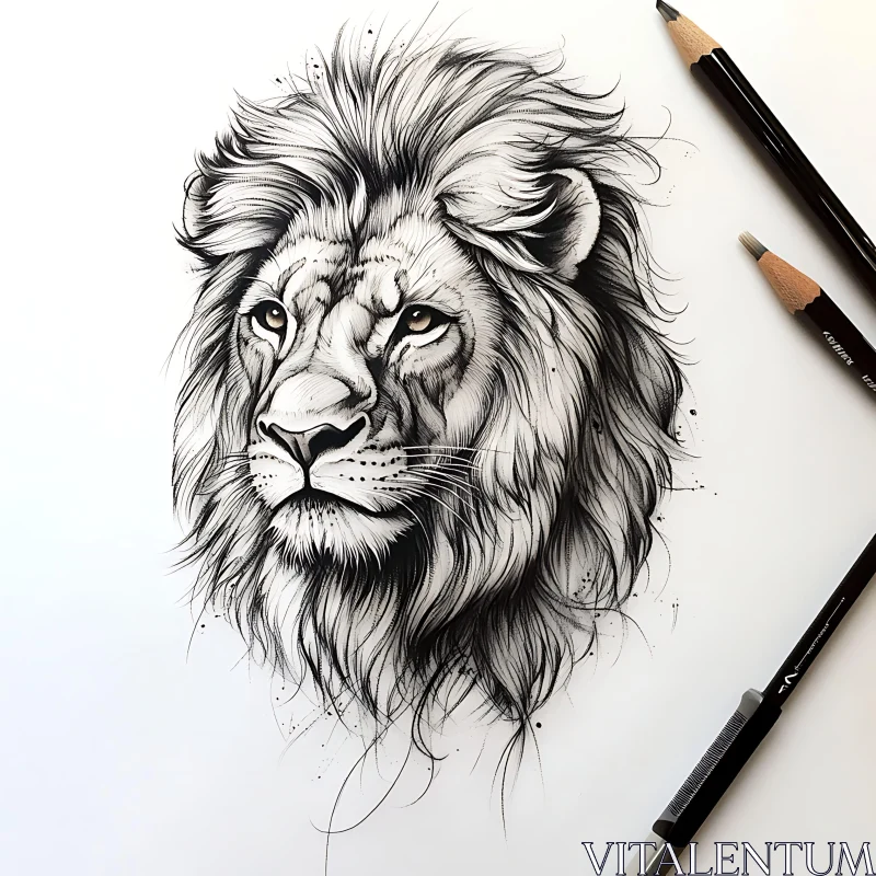 AI ART Monochrome Lion Sketch