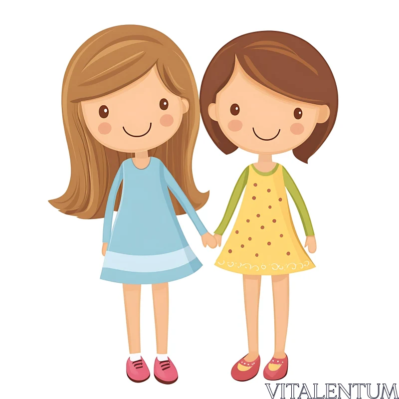 AI ART Illustration of Two Cheerful Cartoon Girls