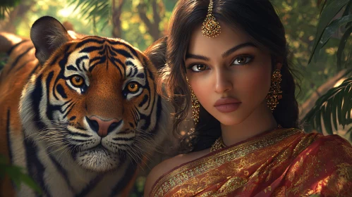 Portrait of Woman with Tiger