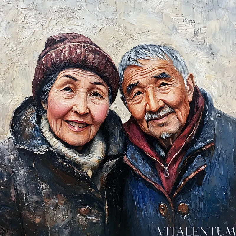 Elderly Couple Portrait with Warm Smiles AI Image