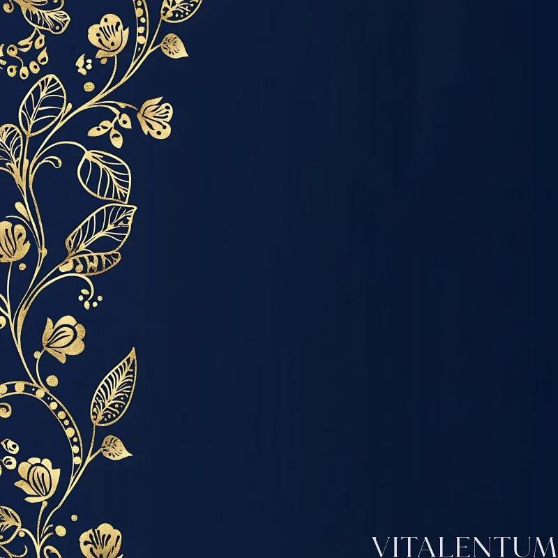 AI ART Elegant Gold Floral Design on Dark Blue