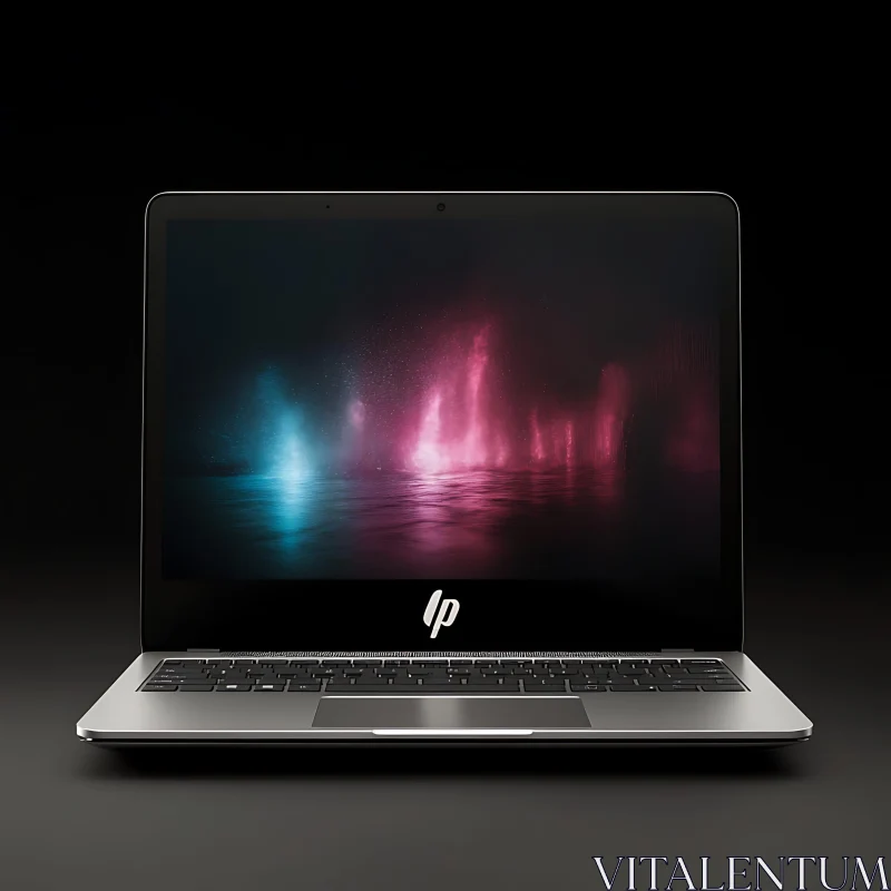 HP Laptop with Stunning Blue and Pink Screen Effects AI Image