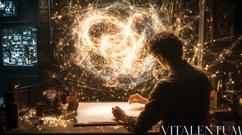 AI ART Man Drawing Light: Science and Art