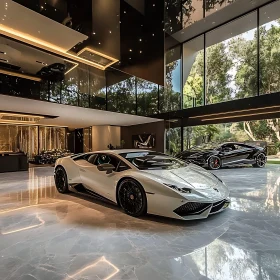 High-End Home Garage with Sleek Supercars