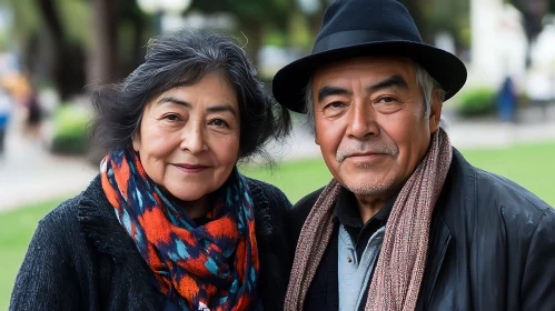 Elderly Couple Portrait with Colorful Scarves