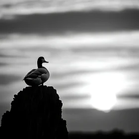 Monochrome Duck at Sunset