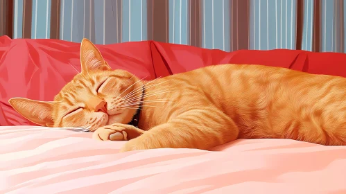 Sleeping Orange Tabby on Soft Bed