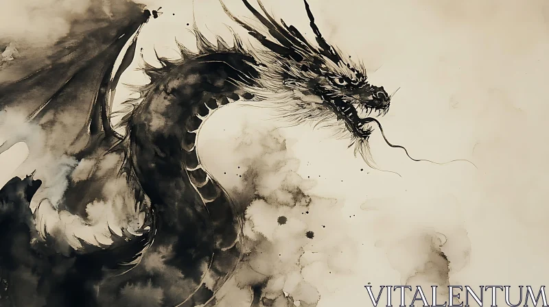 Monochrome Dragon Ink Wash Painting AI Image