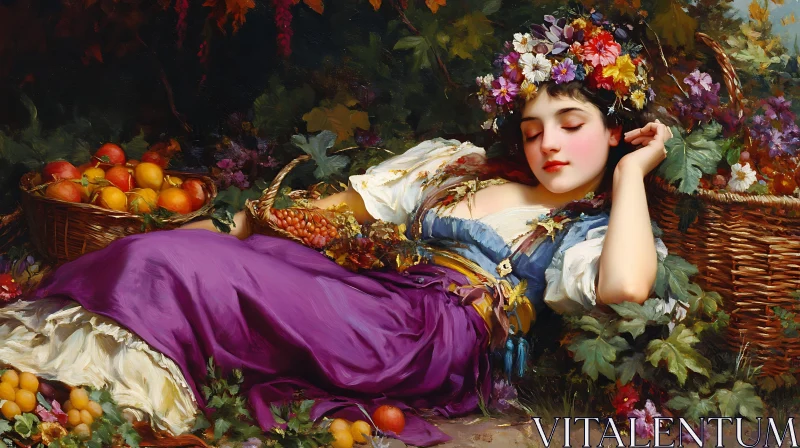 Woman with floral crown AI Image
