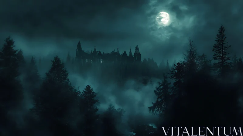 AI ART Gothic Castle Under Moonlight