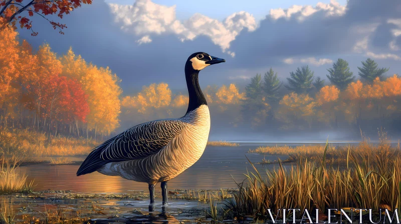 Goose Amidst Autumn Splendor AI Image