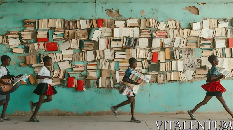 Kids on the Run with Books AI Image