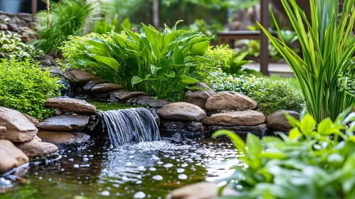 Serene Pond with Cascading Waterfall in Lush Garden