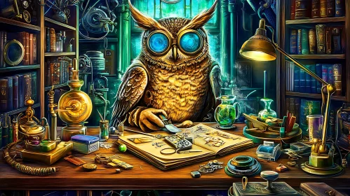 Owl Inventor in Steampunk Setting
