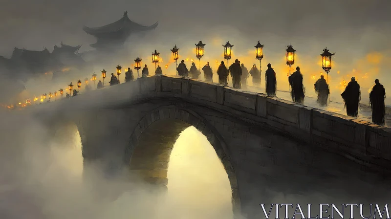 Bridge of Lanterns and Shadows AI Image