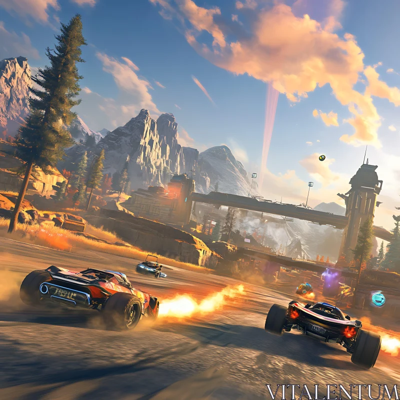 AI ART Cars Racing Through a Scenic Landscape