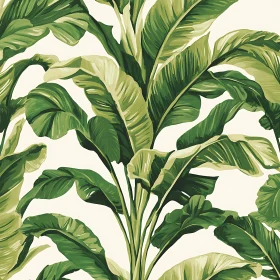 Lush Green Banana Leaves on Cream Background