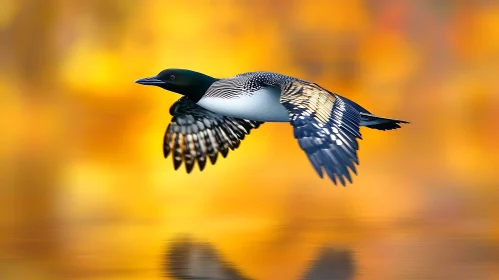 Soaring Loon Over Golden Waters