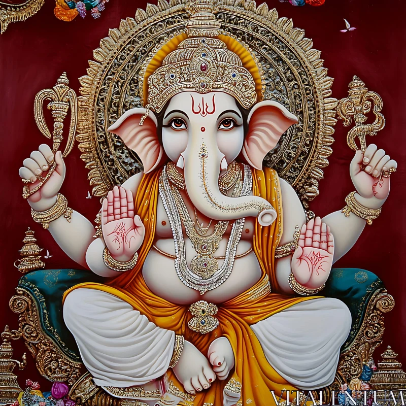 Golden Ganesha: A Regal Hindu Deity AI Image