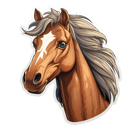 Cartoon Style Horse Head Illustration with White Blaze