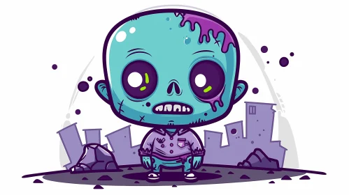 Cartoon Zombie in Ruined City: Perfect for Kids' Books